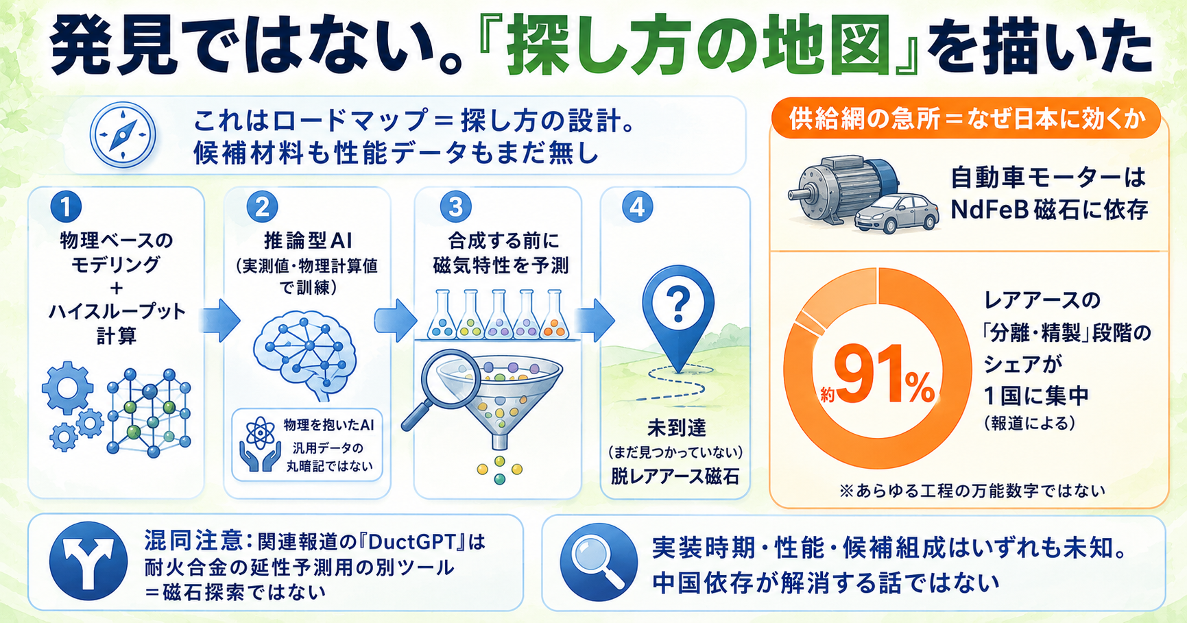 「レアアースに頼らない磁石」をAIに探させる試み、米国立研が発表。ただし、まだ見つかってはいない【2026年6月】 インフォグラフ